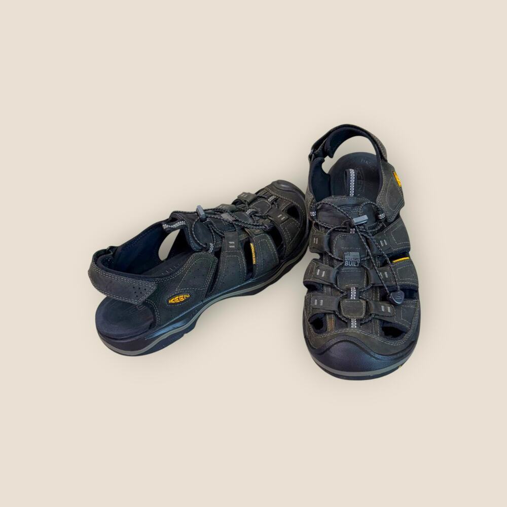 KEEN Men US 13 Leather Sports Fisherman Sandals Black Olive Green American Built